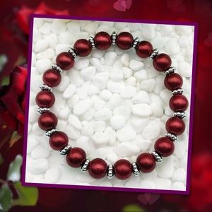 🌹NEW Red Water 8mm Glass Pearl/Silv Bclt